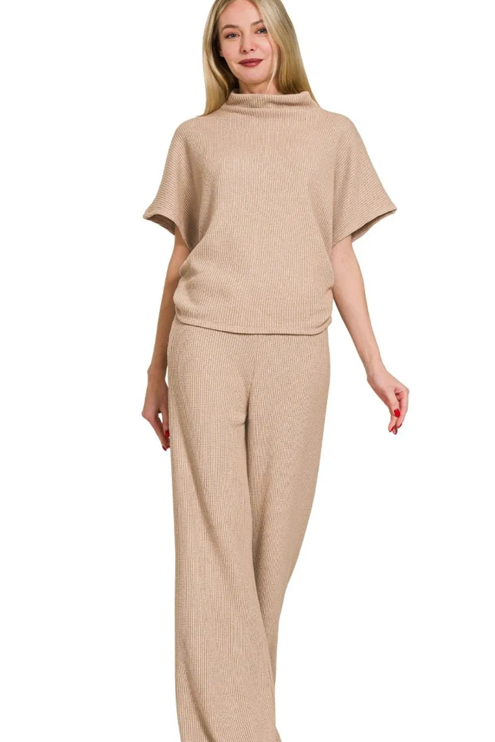 Zenana Sweater Mock Neck Top & Long Pants Set
