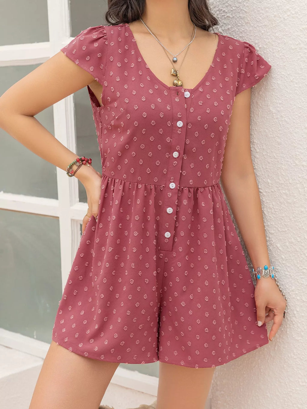 Swiss Dot Cap Sleeve Romper