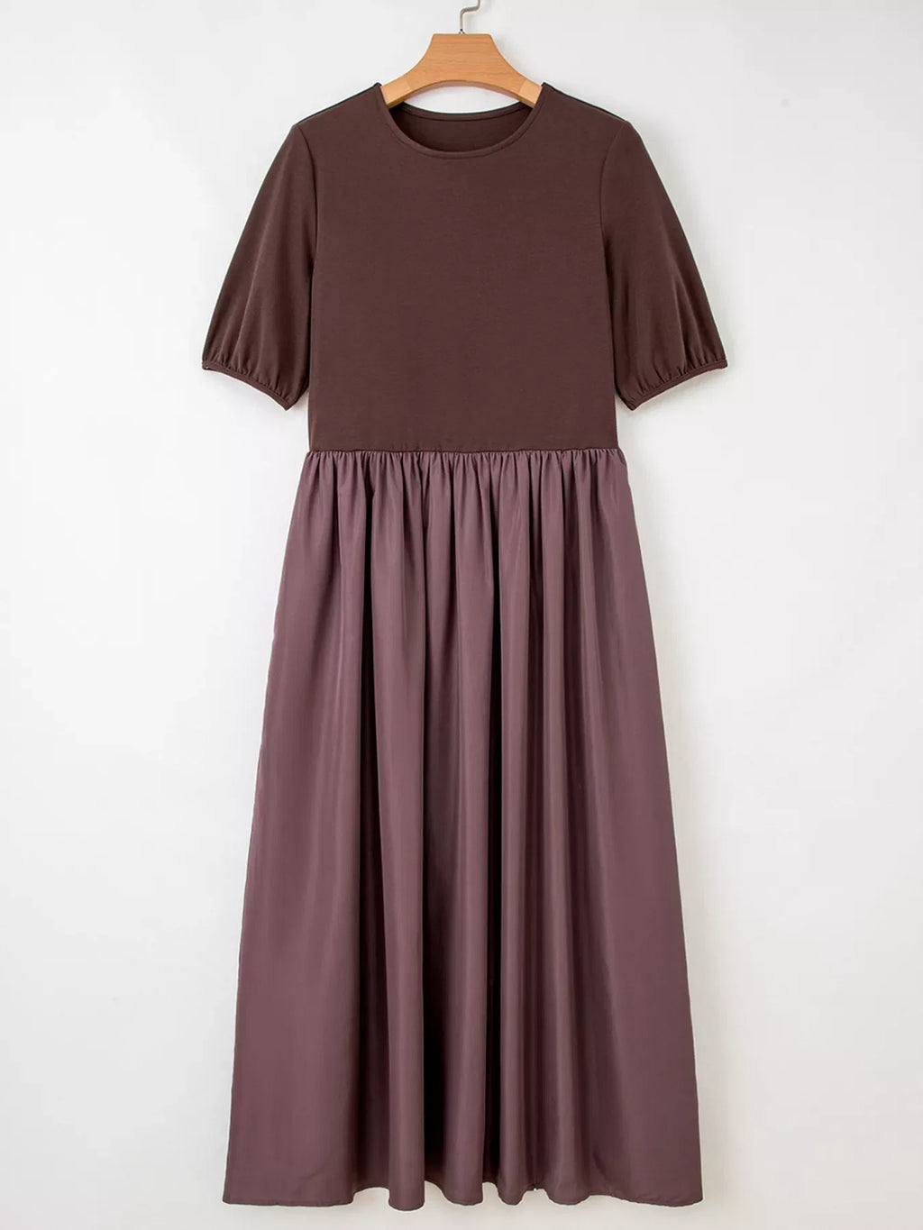 Short Sleeve Knit Top Patchwork Pleated Dress
