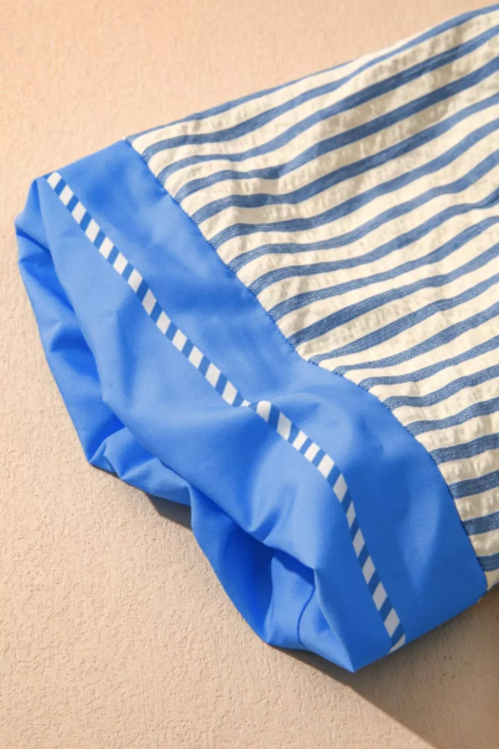 Stripe Color Block Detail V Neck Short Sleeve Blouse