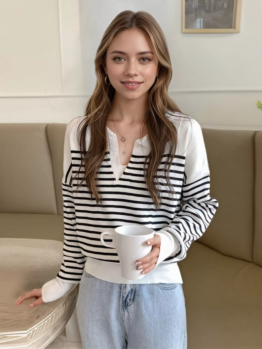Striped Long Sleeve Knit Top
