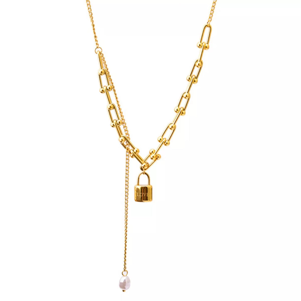 18K Gold-Plated Lock Pendant Necklace