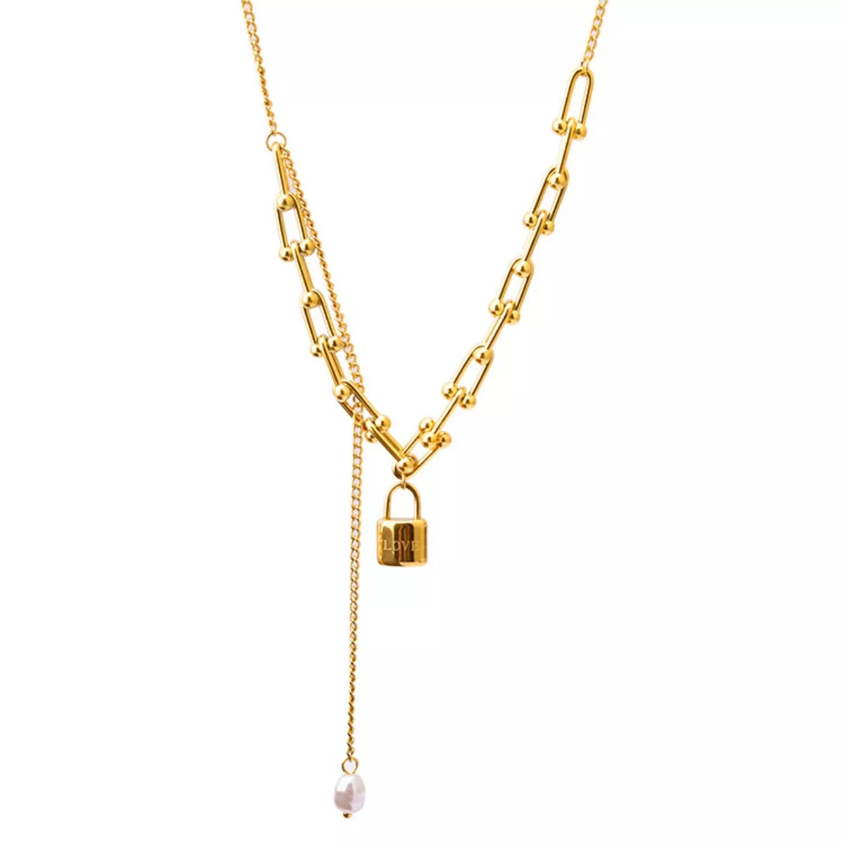 18K Gold-Plated Lock Pendant Necklace