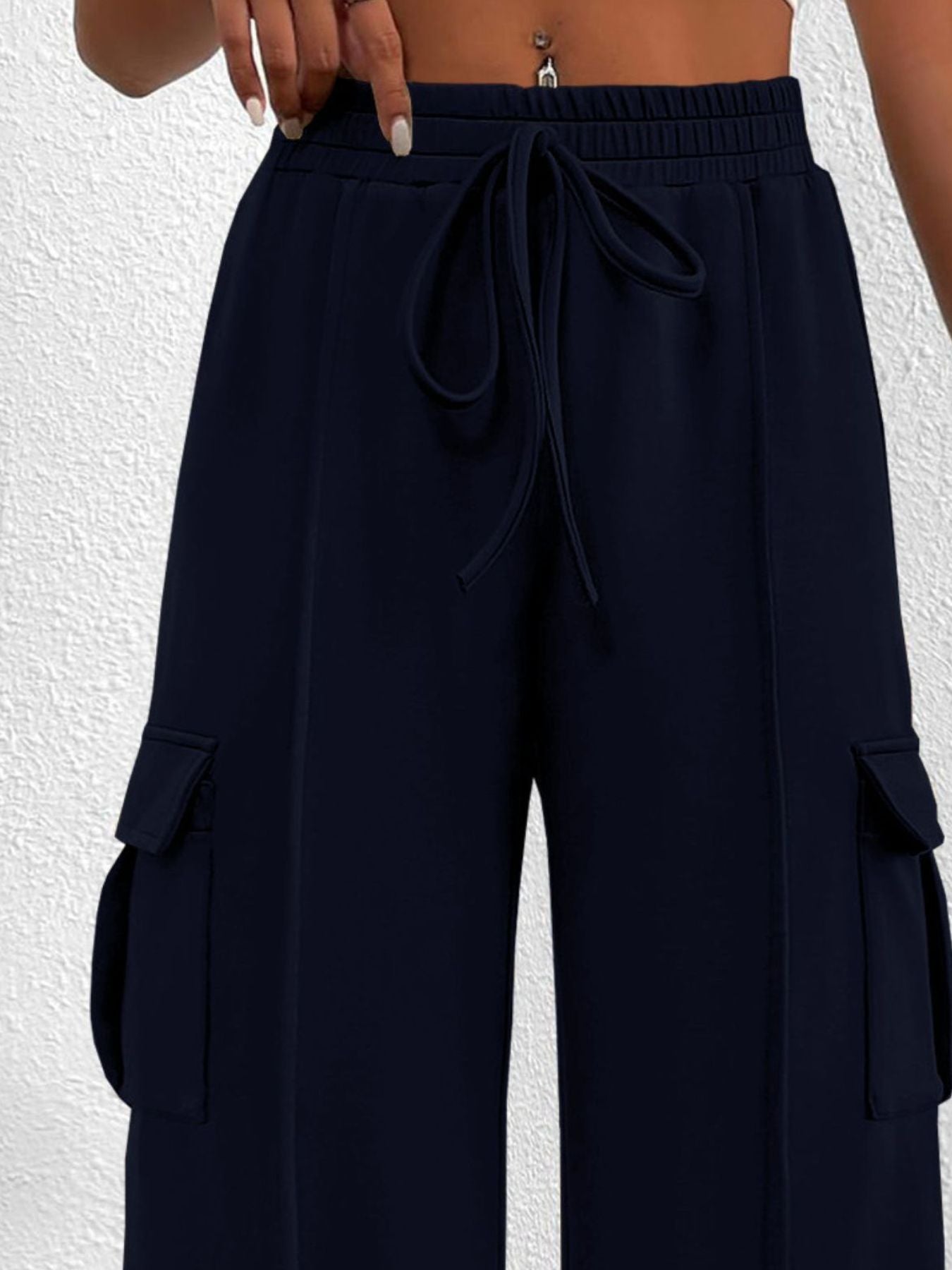 Casual High Waist Cargo Pants with Drawstring