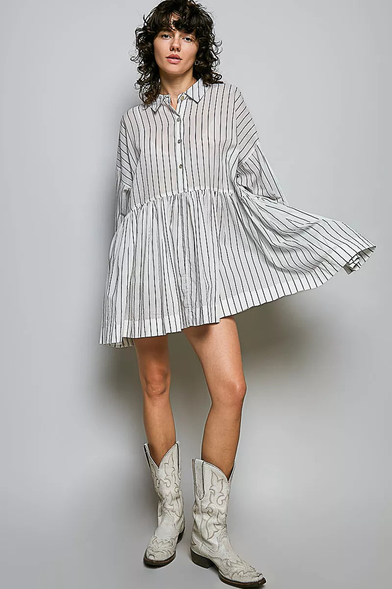 POL Striped Relaxed Fit Shirt Dress