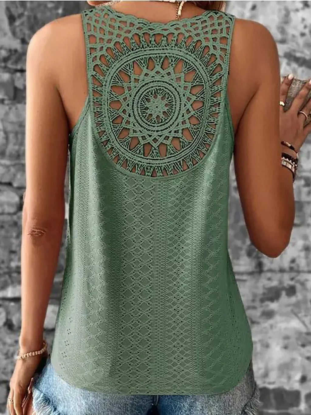 Eyelet Lace Trim V-Neck Tank Top