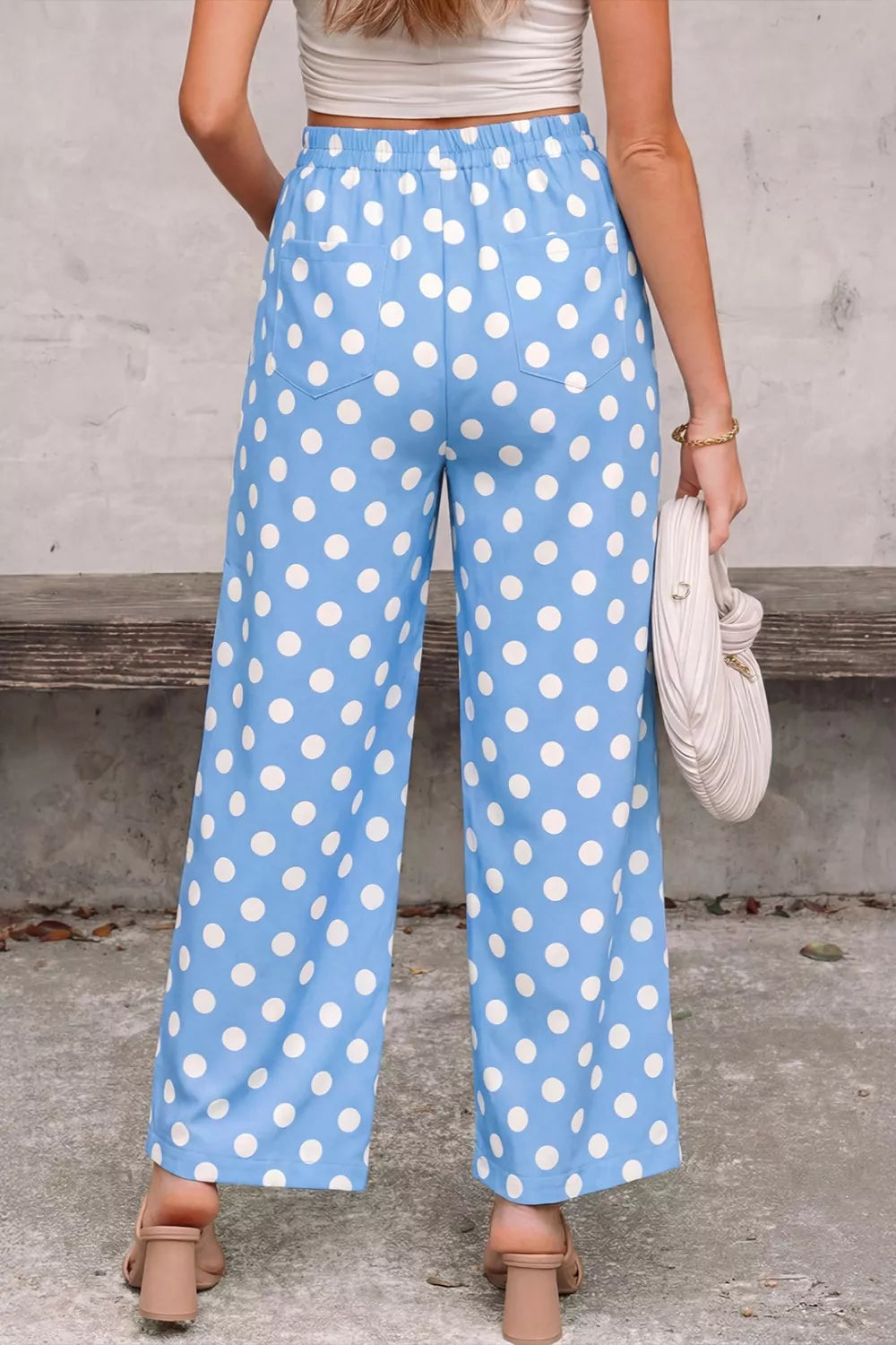 Polka Dot Print Patched Pocket Mid-rise Straight Leg Pants