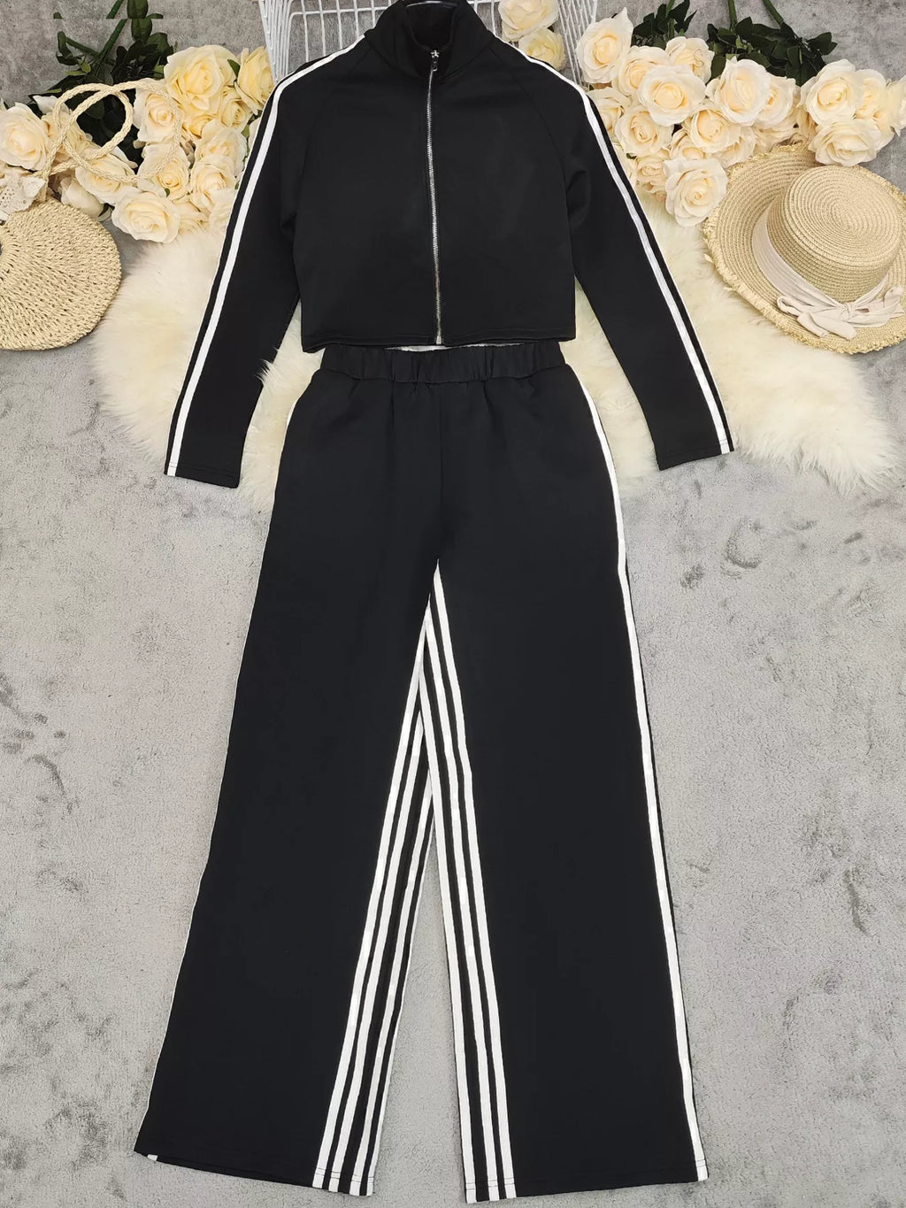 Striped Zip Up Top and Pants Set