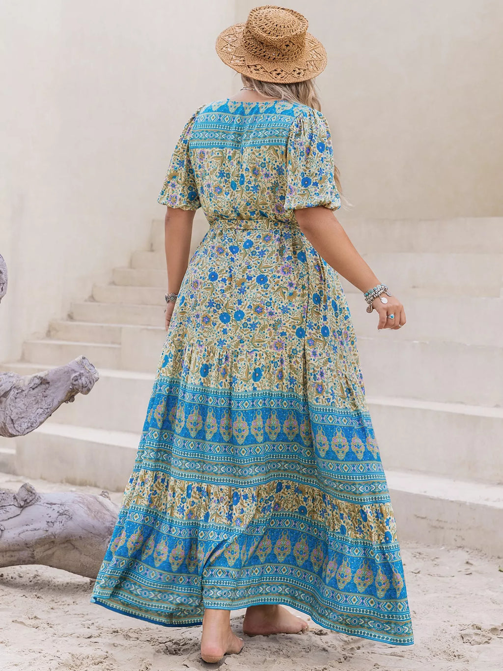 Plus Size V-Neck Floral Print Maxi Dress