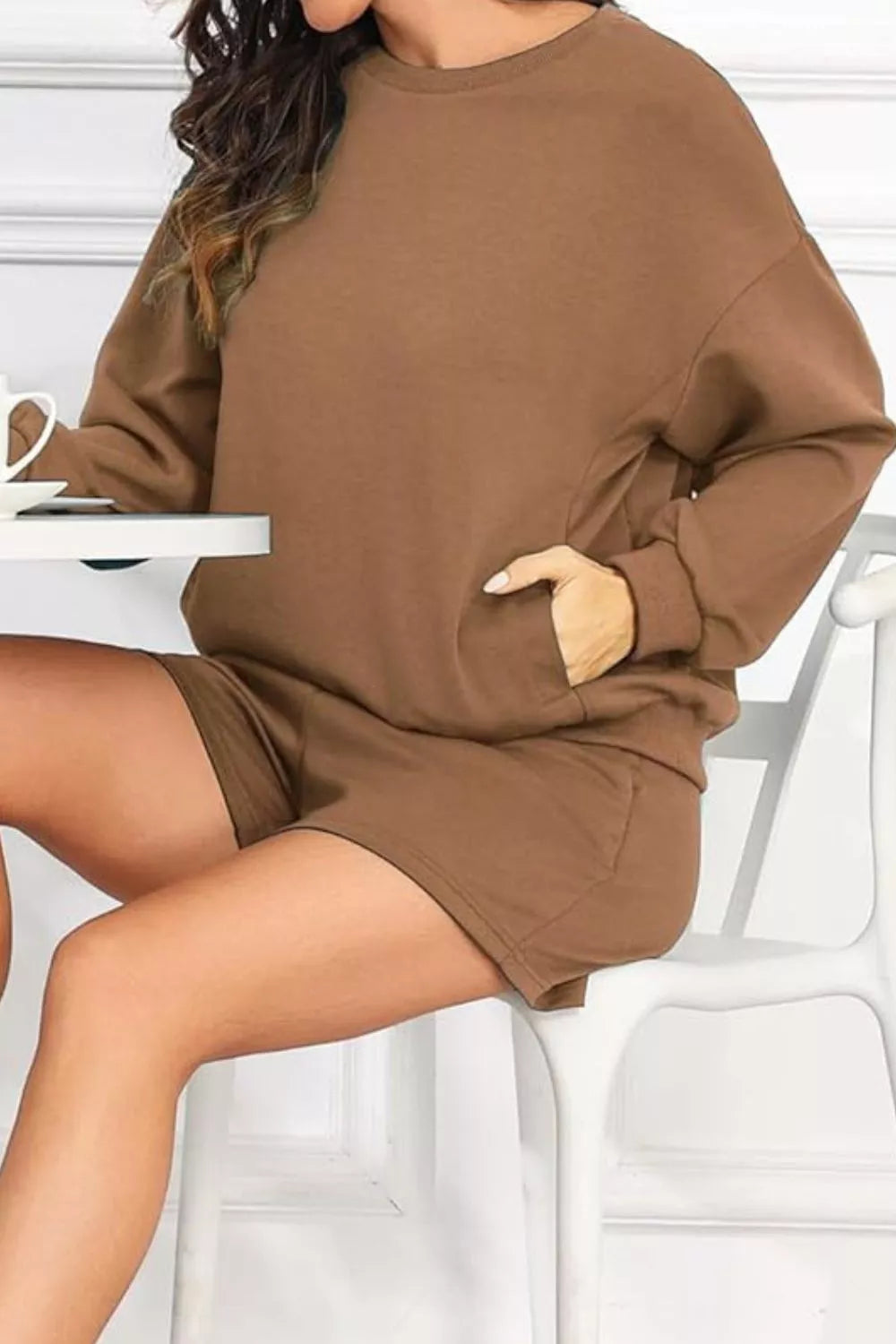 Round Neck Sweatshirt and Shorts Set