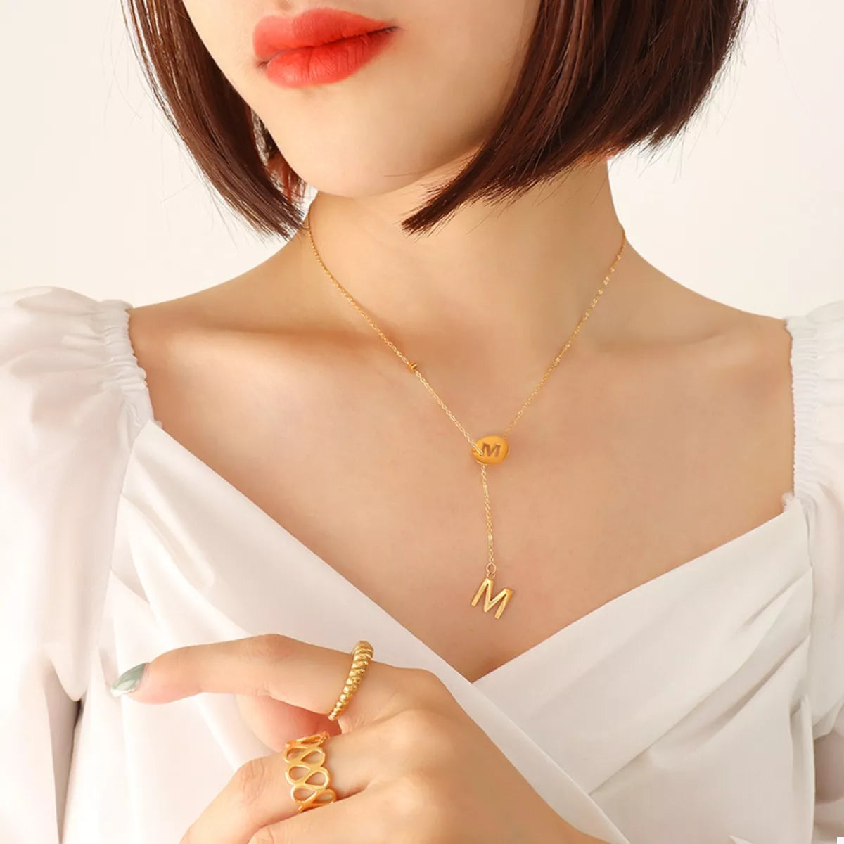 18K Gold-Plated Titanium Steel Letter Pendant Necklace