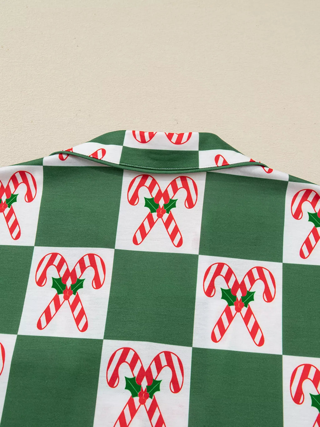 Candy Cane Checkered Pattern 2pcs Pajama Set