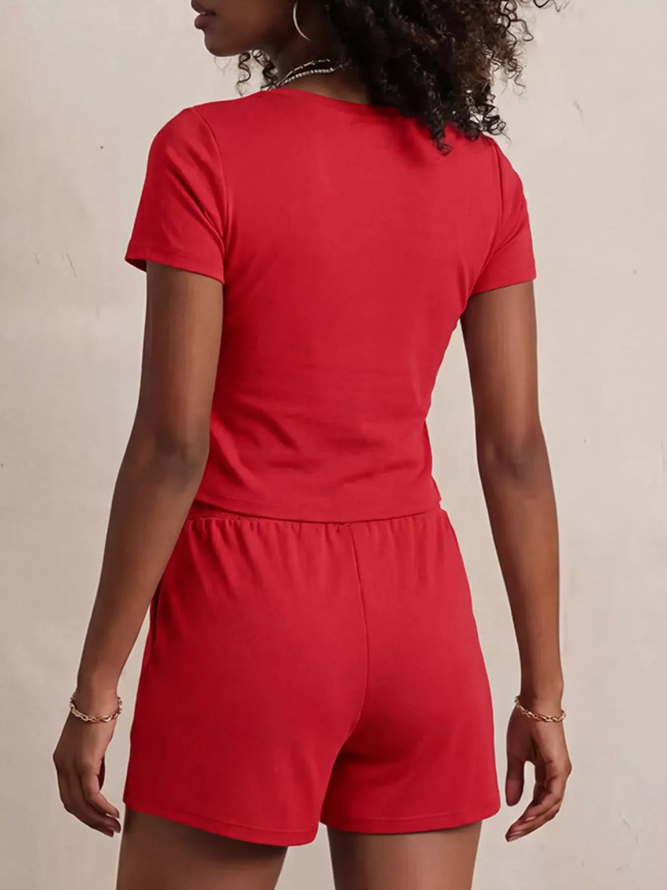 Solid Color Short Sleeve Tee and Shorts Set