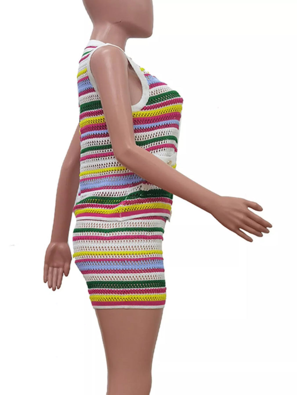 Striped Crochet Knit Top and Shorts Set