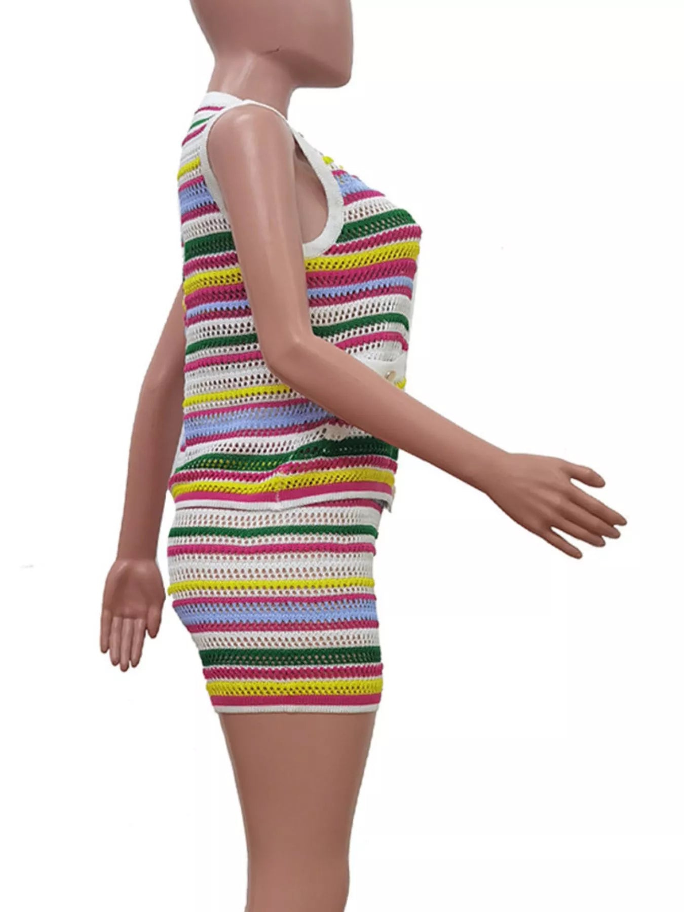 Striped Crochet Knit Top and Shorts Set