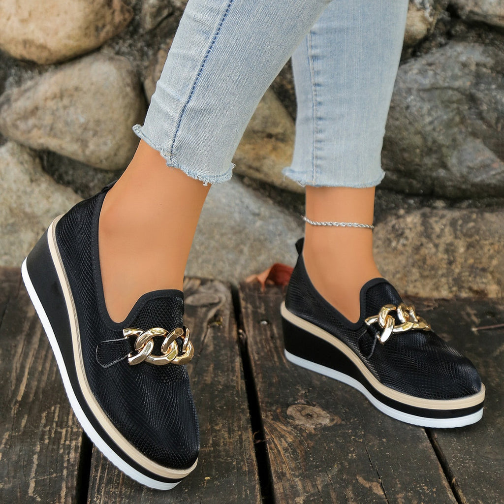 Chain Decor Wedge Loafers