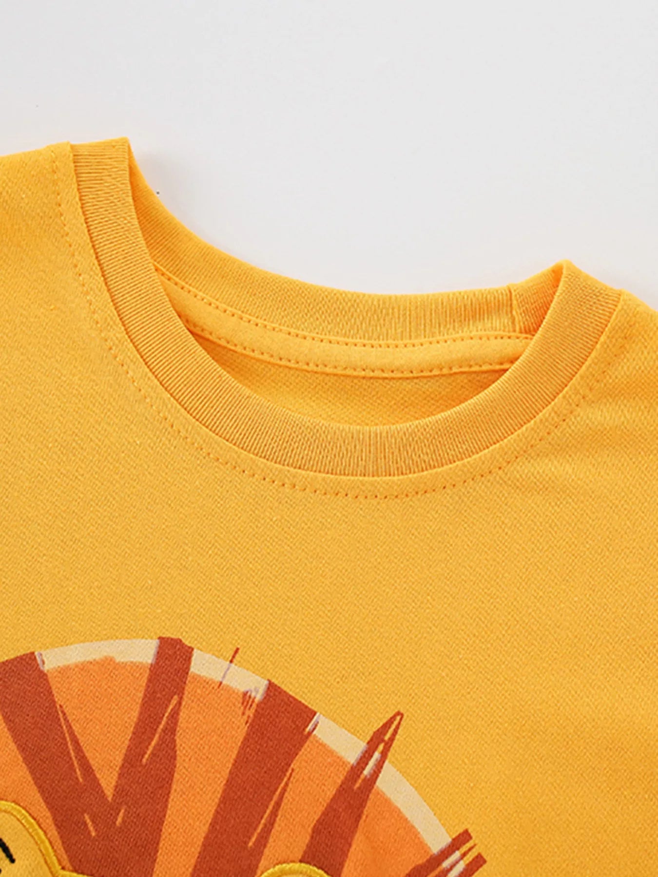 Children's Lion Embroidered Round Neck T-Shirt