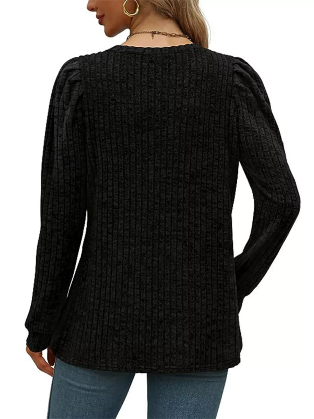 Ribbed Knit Top with Puff Sleeves