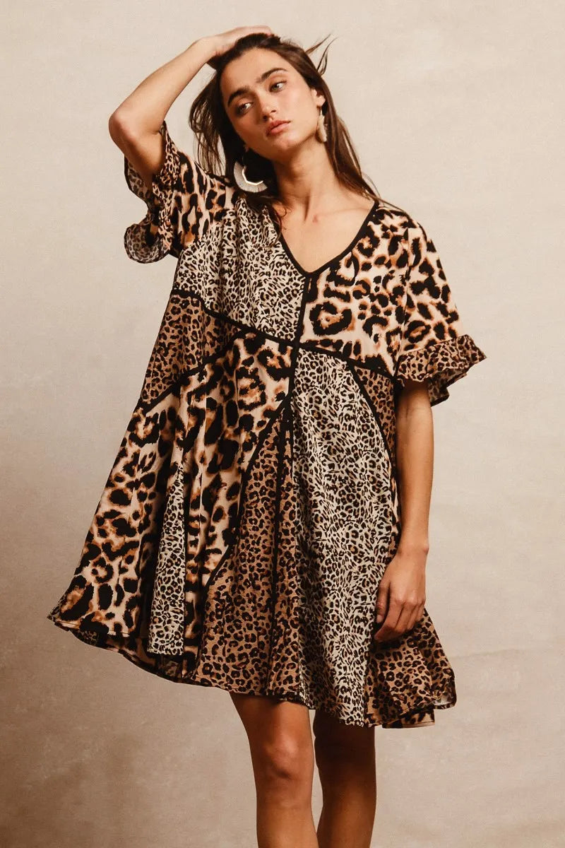 BiBi Leopard Prints Mix and Match Short Sleeves Dress