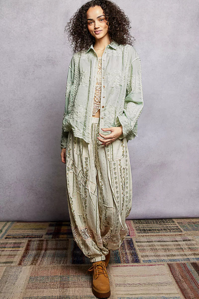 POL Embroidery Button Down Long Sleeve Shirt