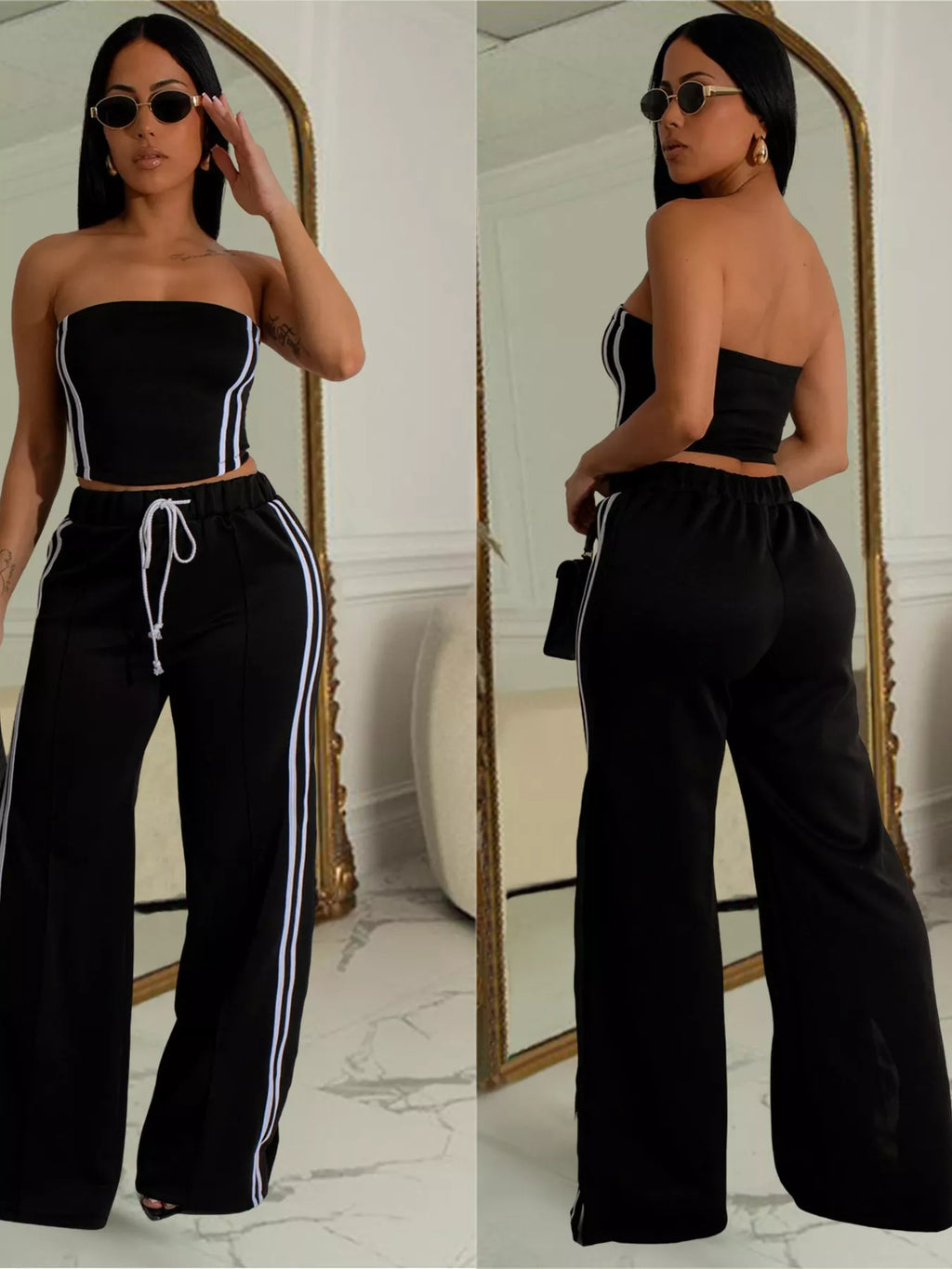 Sleeveless Tube Top and Wide Leg Pants Set