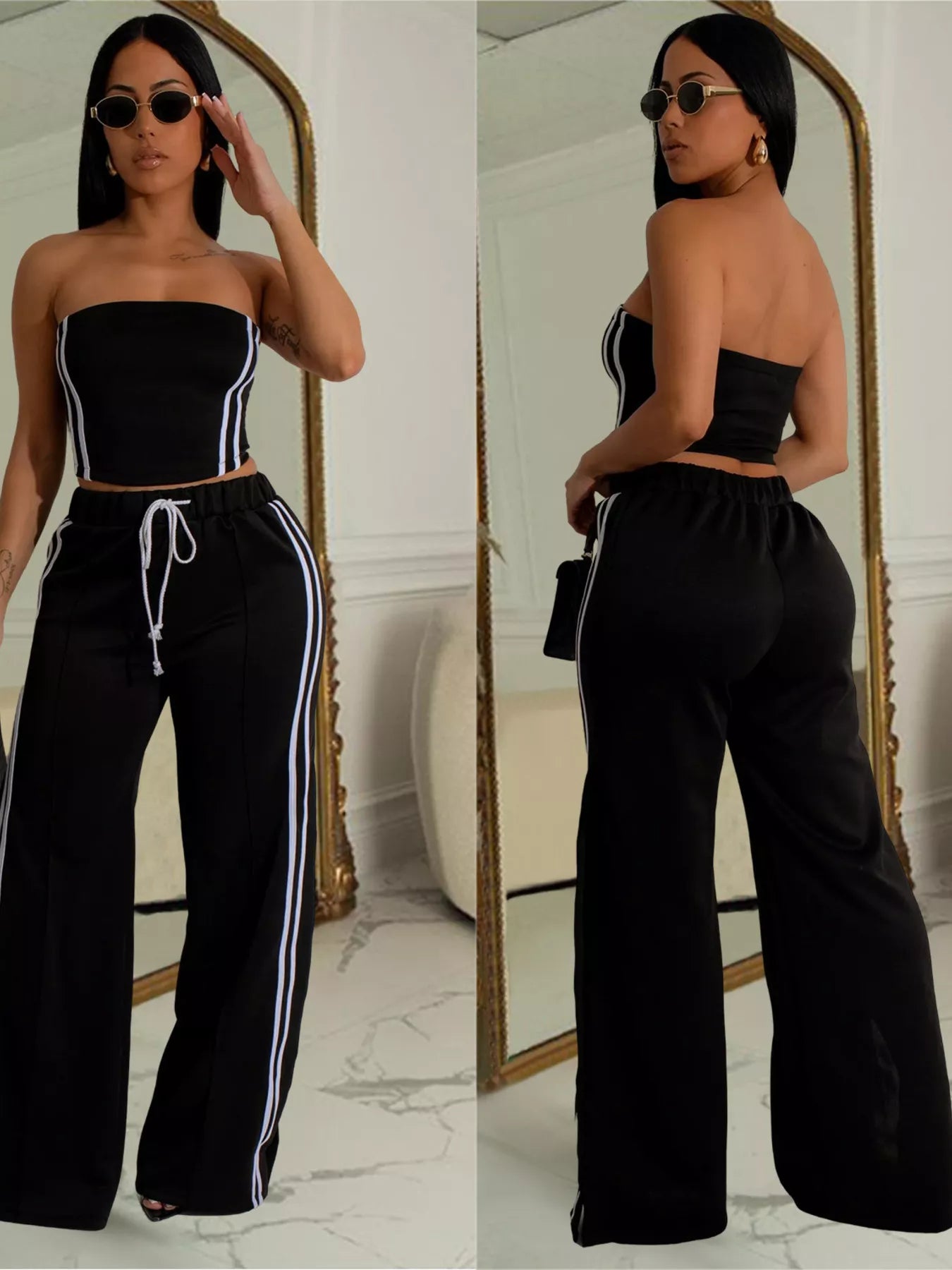 Sleeveless Tube Top and Wide Leg Pants Set