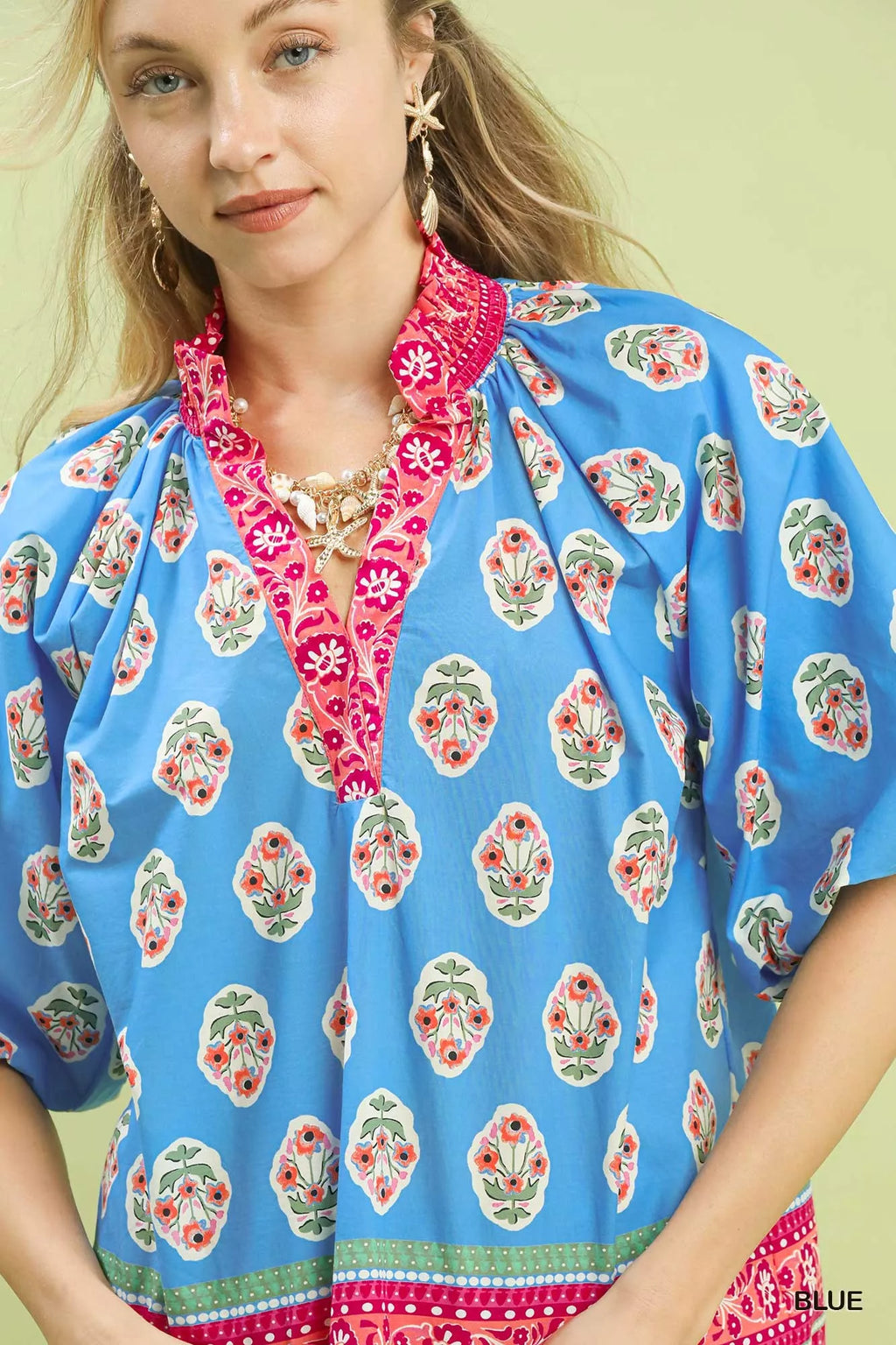 Umgee Boho Border Print Peasant Top