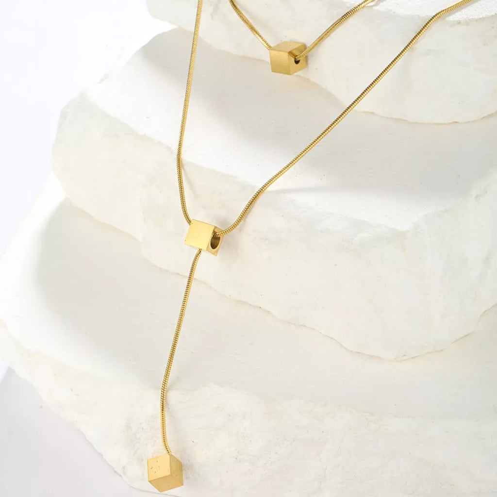 18K Gold-Plated Double Layered Geometric Necklace