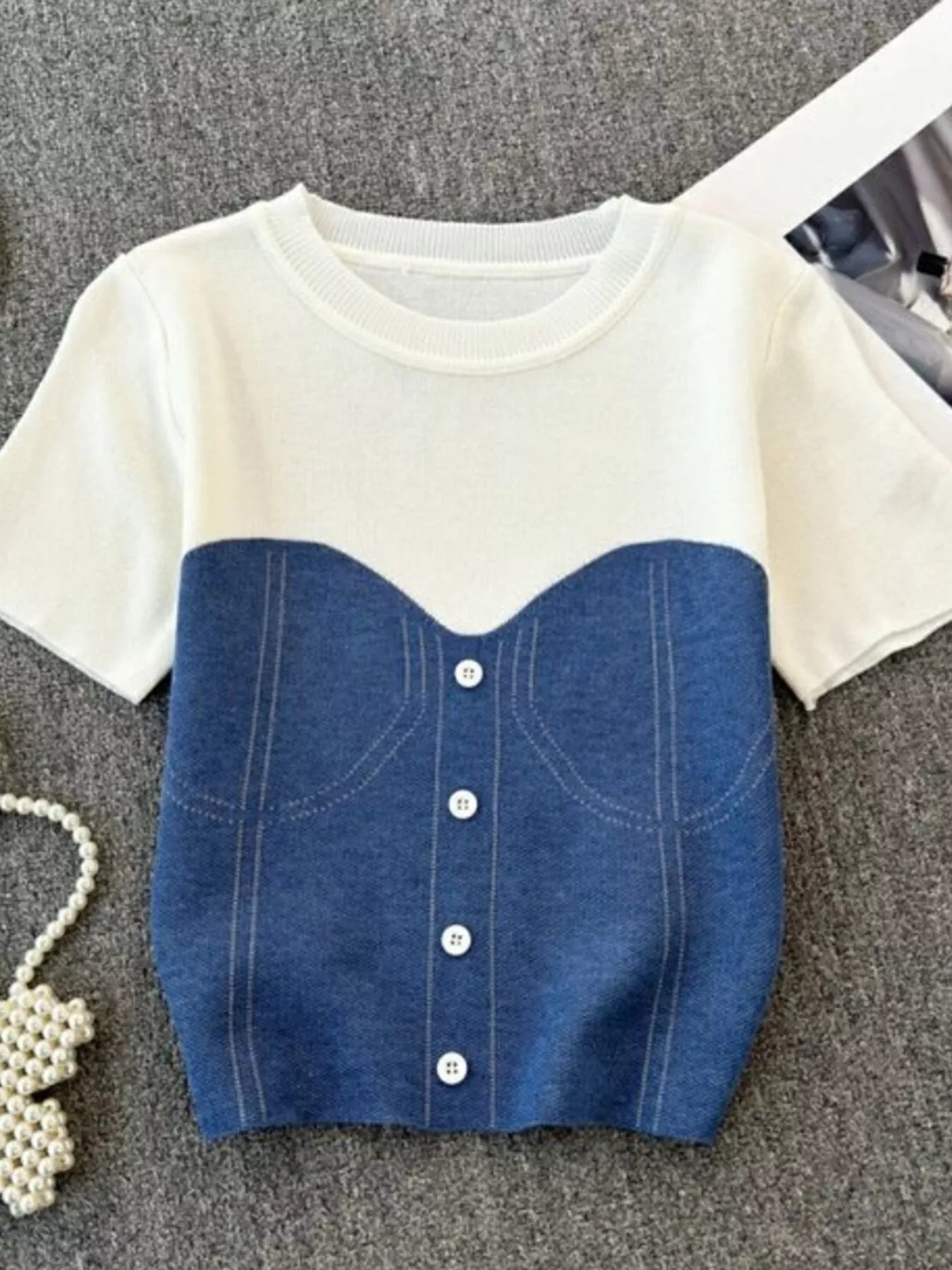 Color Block Short Sleeve Knit T-Shirt
