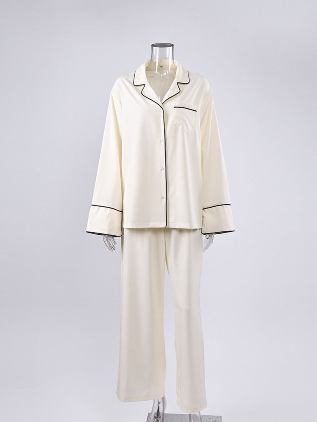 Contrast Trim Button Up Top and Pants Lounge Set