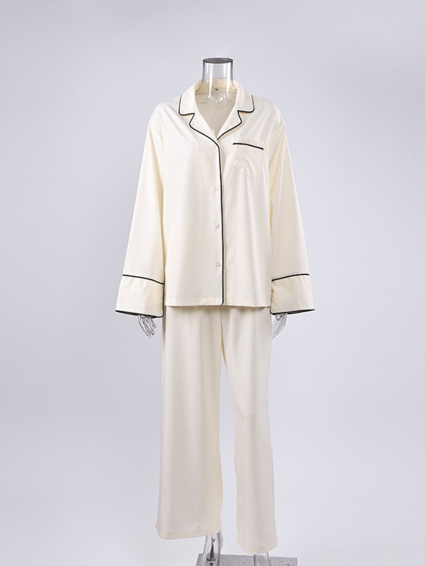 Contrast Trim Button Up Top and Pants Lounge Set