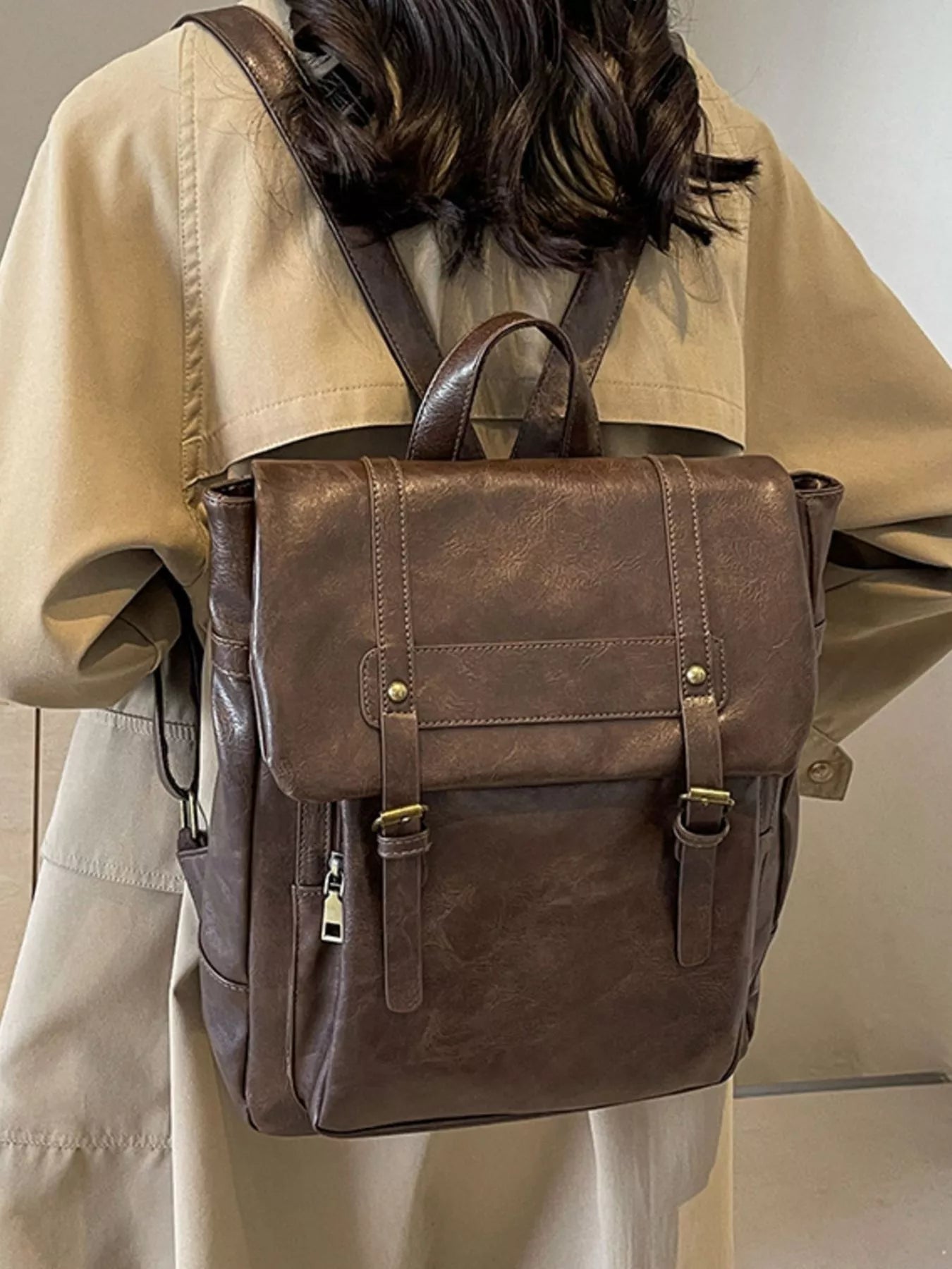 Leather Flap Backpack Bag