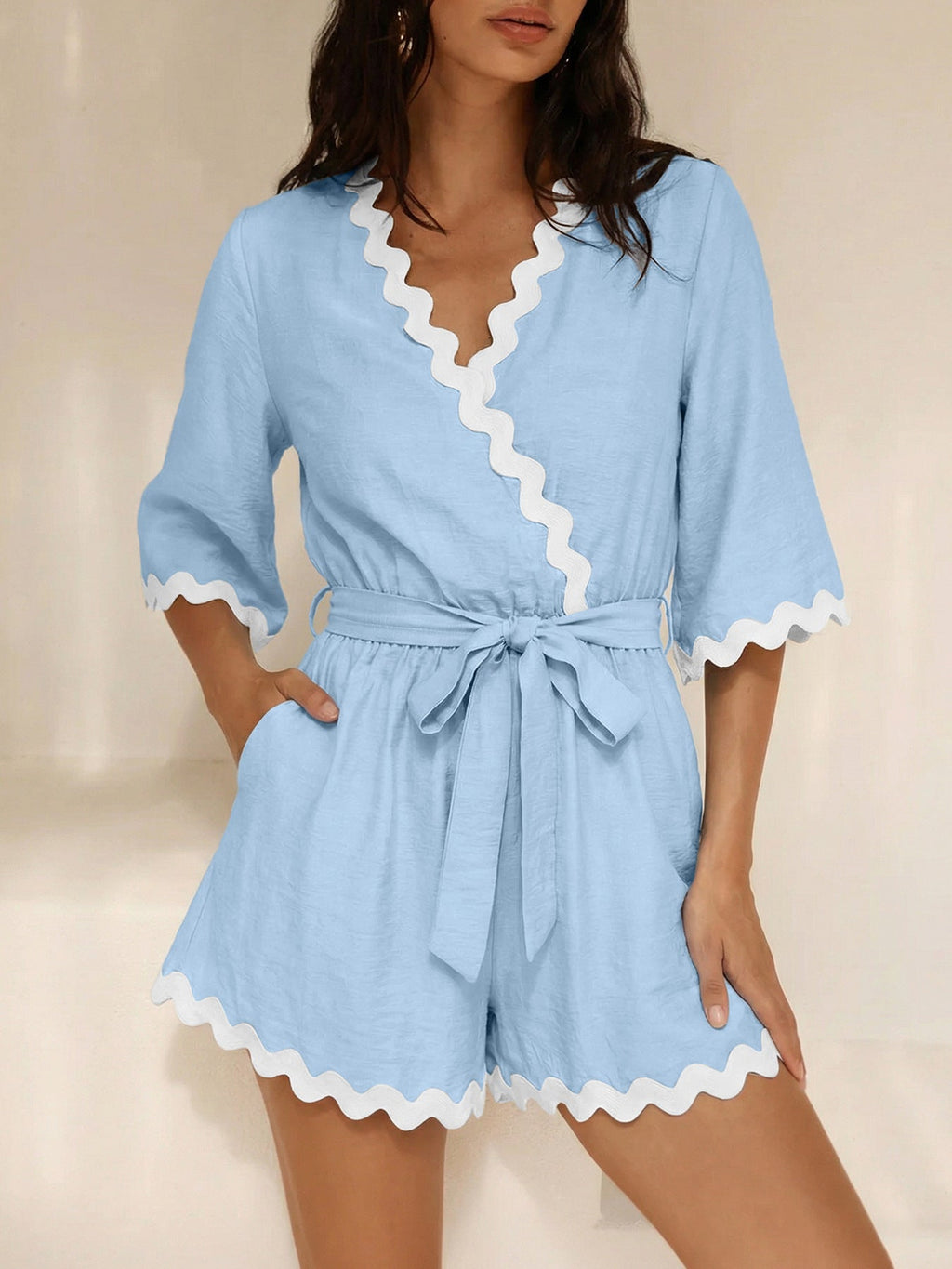 Scalloped Trim Wrap Romper