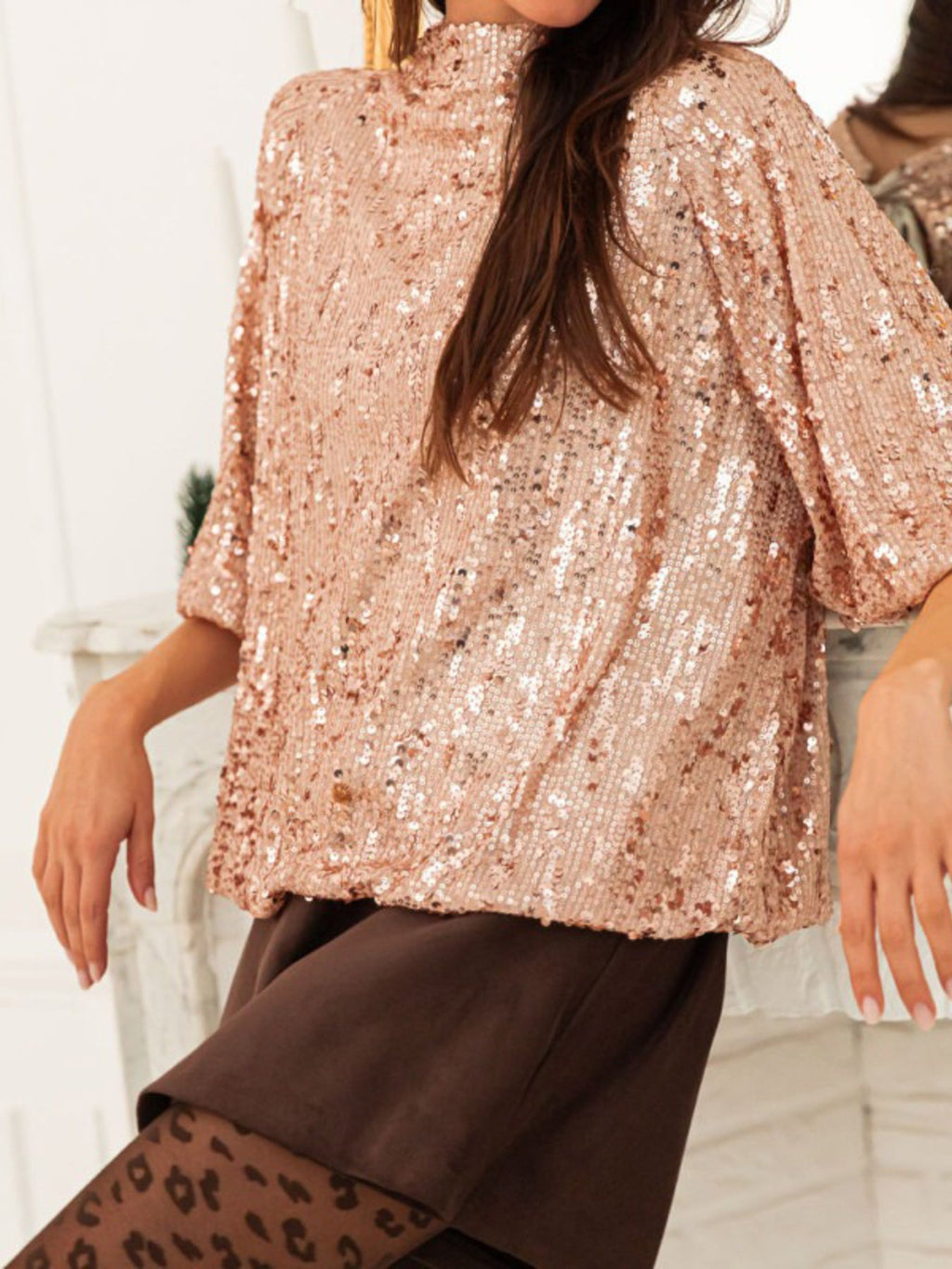 Sequin Embellished Tie-Back Blouse