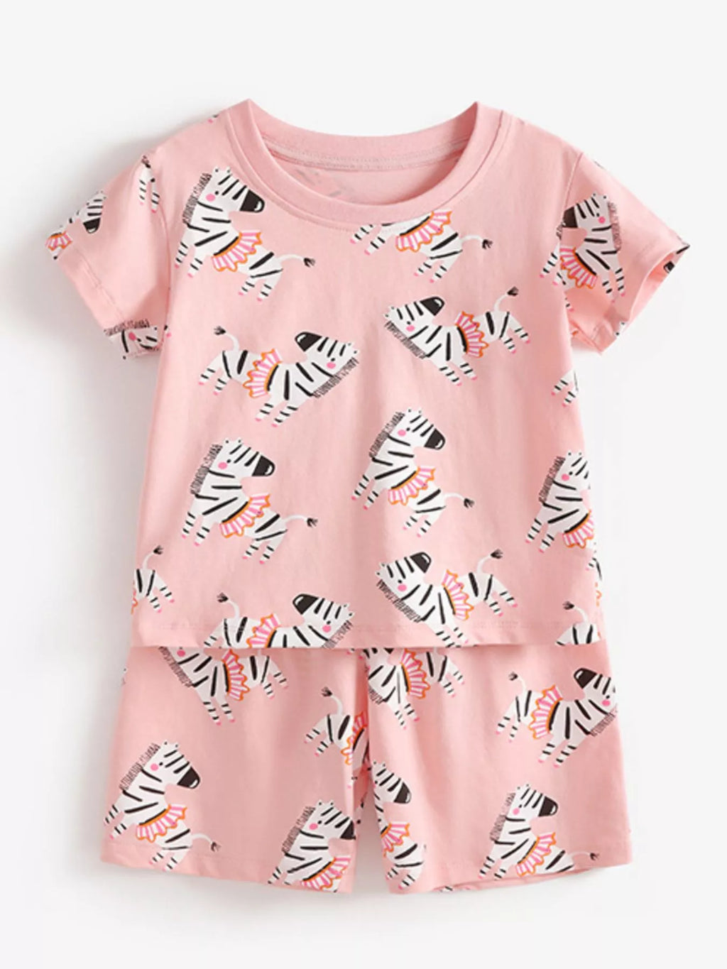 Children's Zebra Print Round Neck Top and Shorts Set