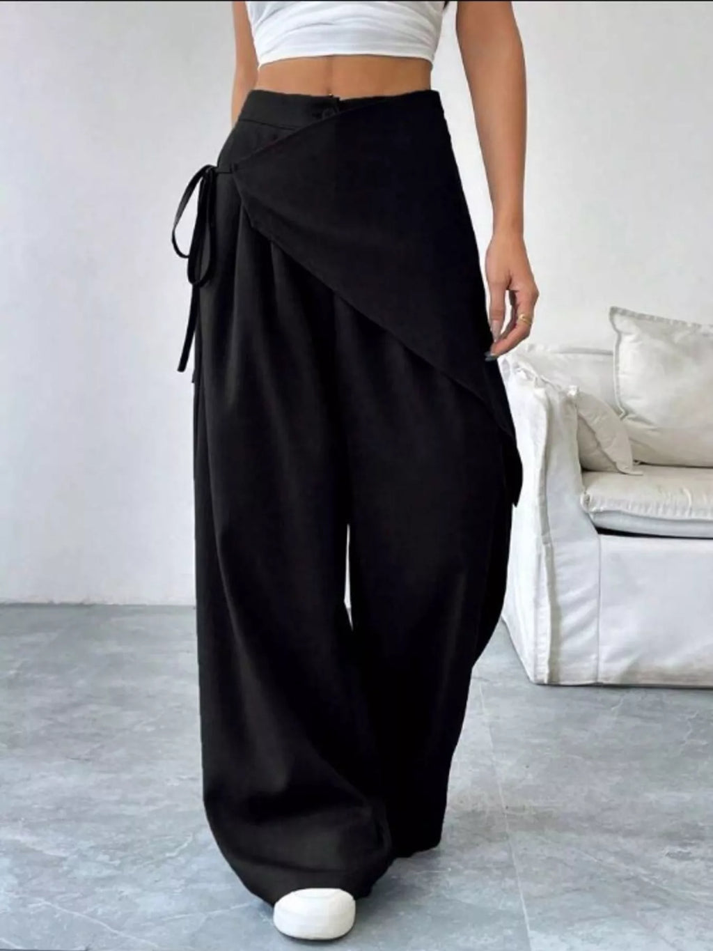Wrap-Front Wide-Leg Pants