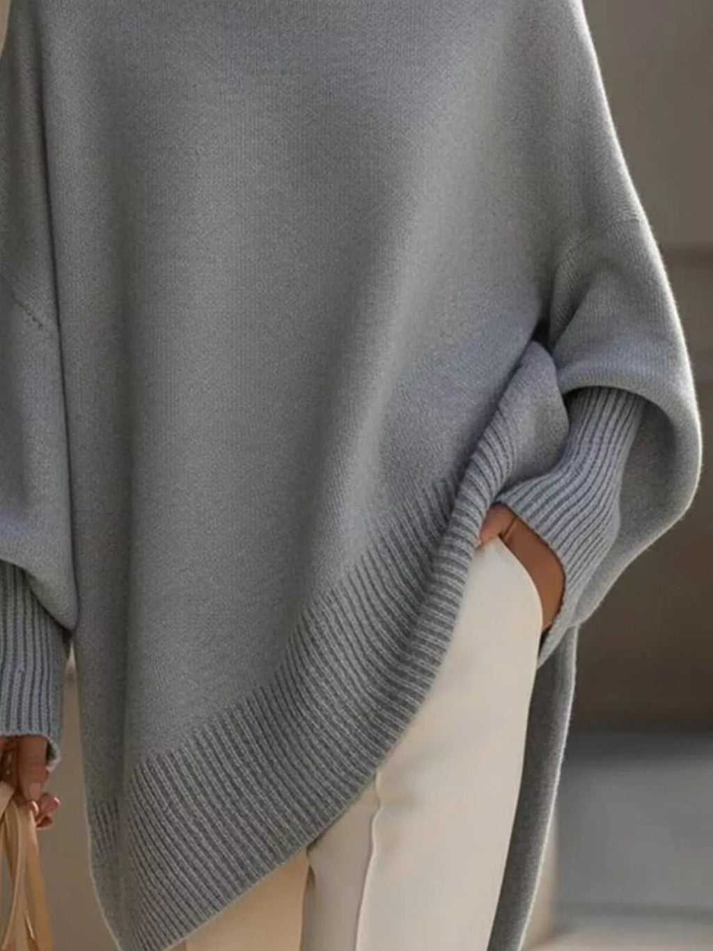 Ribbed Batwing Sleeve Oversized Sweater