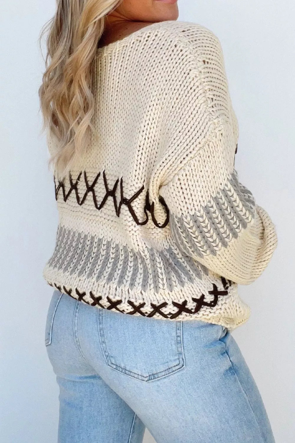 V-Neck Knit Long Sleeve Sweater