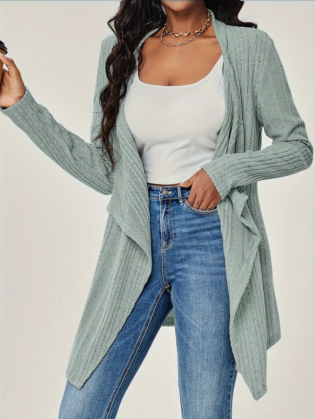 Ribbed Knit Open Front Cardigan