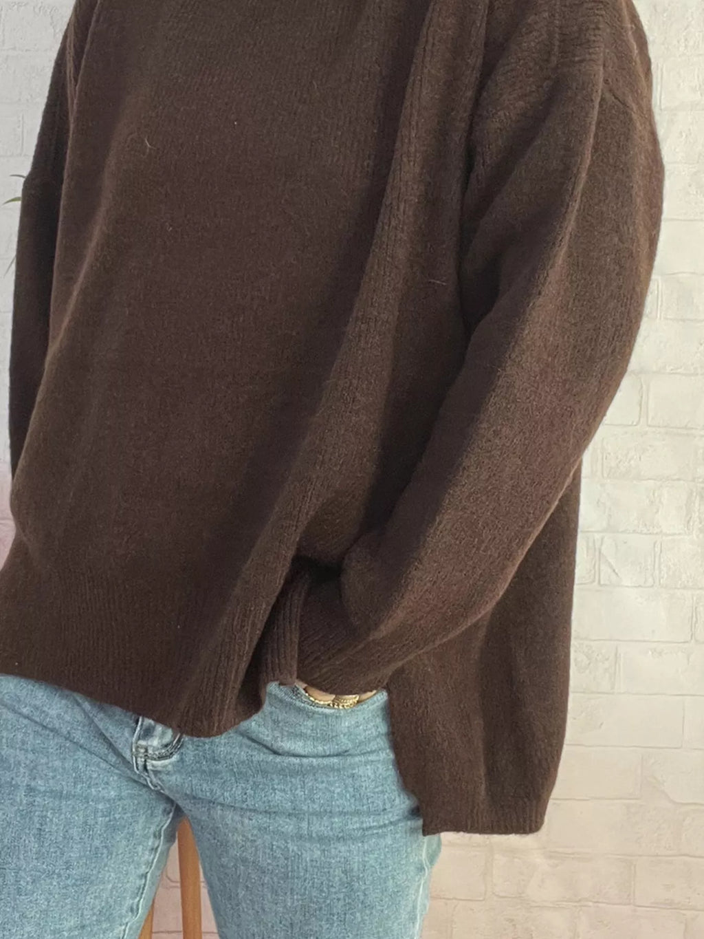 Slit Turtleneck Long Sleeve Sweater