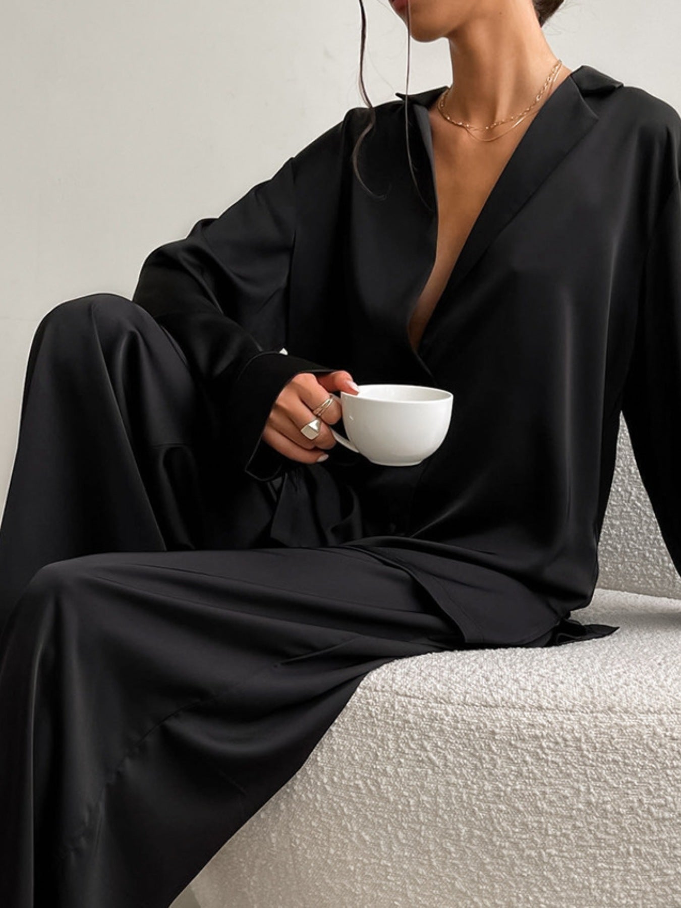 Long Sleeve Top and Wide Leg Pants Lounge Set
