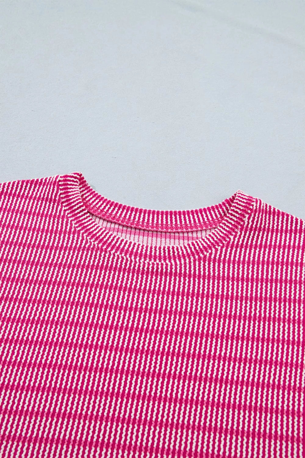 Stripe Raised Rib Loose Tee Drawstring Elastic Waist 2pcs Short Set