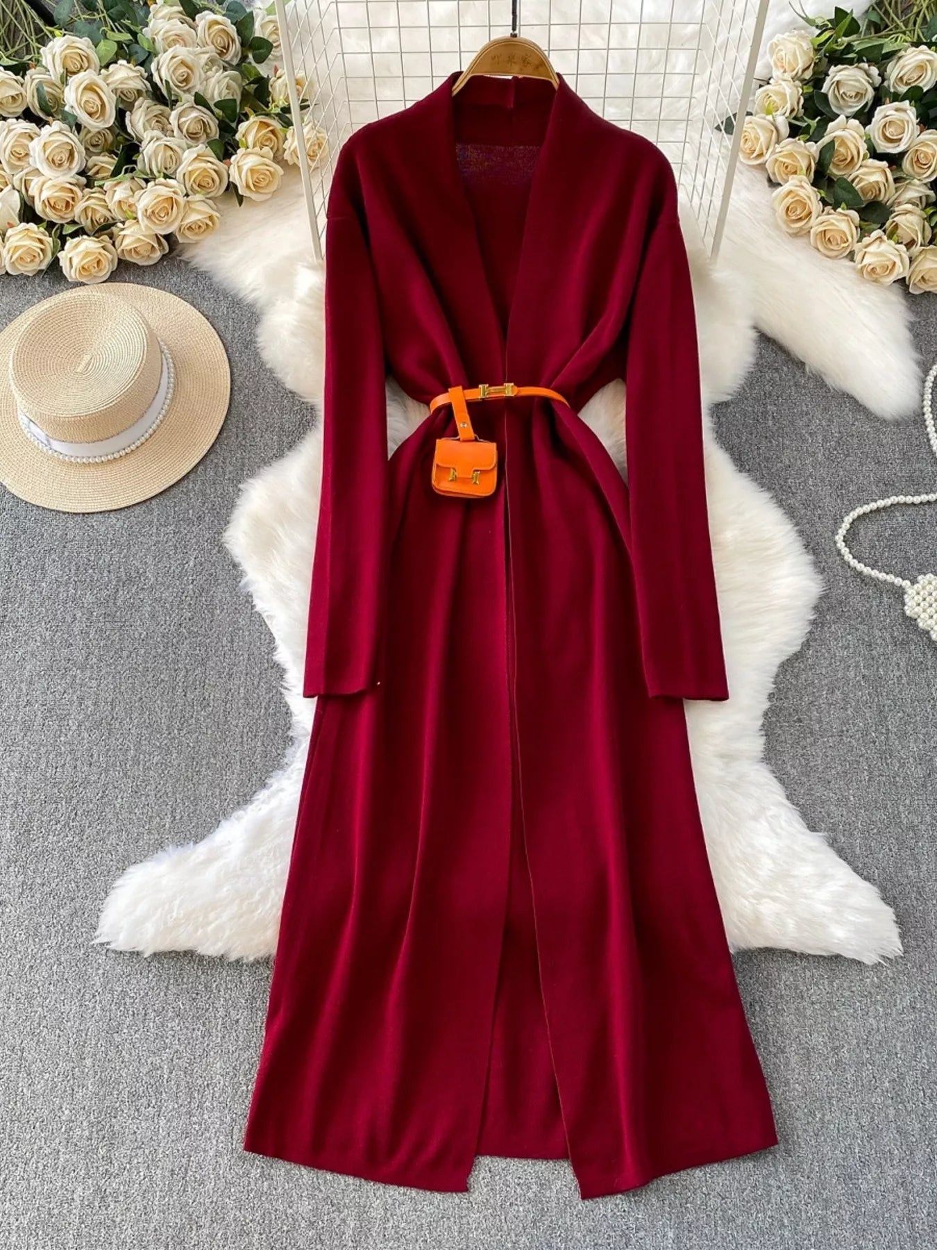 Round Neck Knitted Dress & Cardigan Set