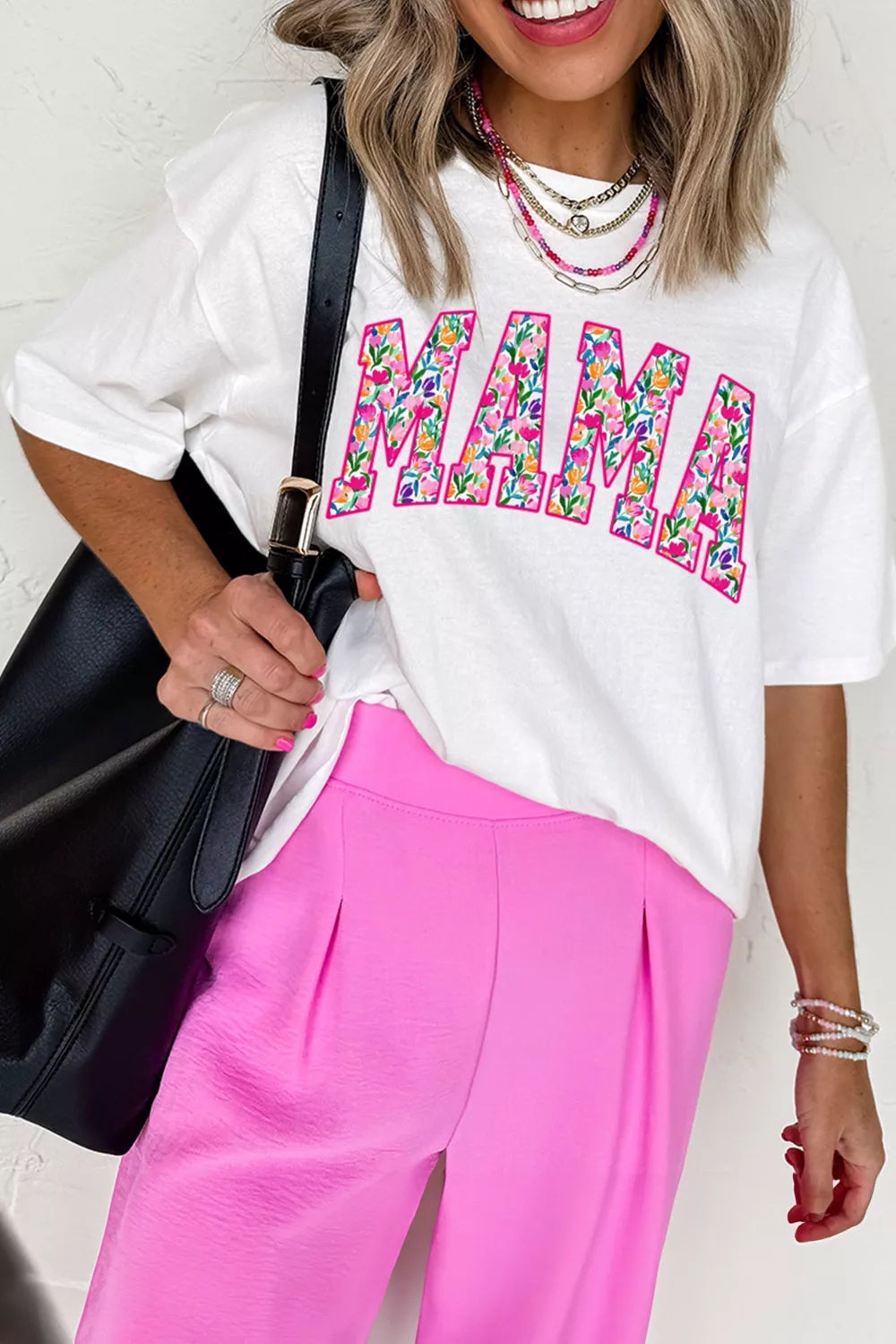 Full Size Floral Mama Graphic Casual Short Sleeve T-Shirt Plus Size