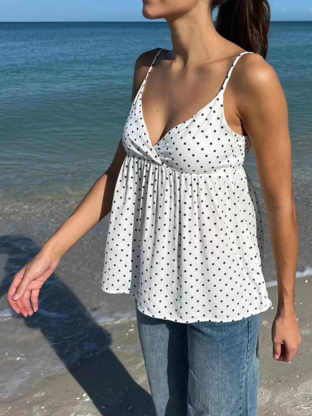 Polka Dot V-Neck Flowy Cami