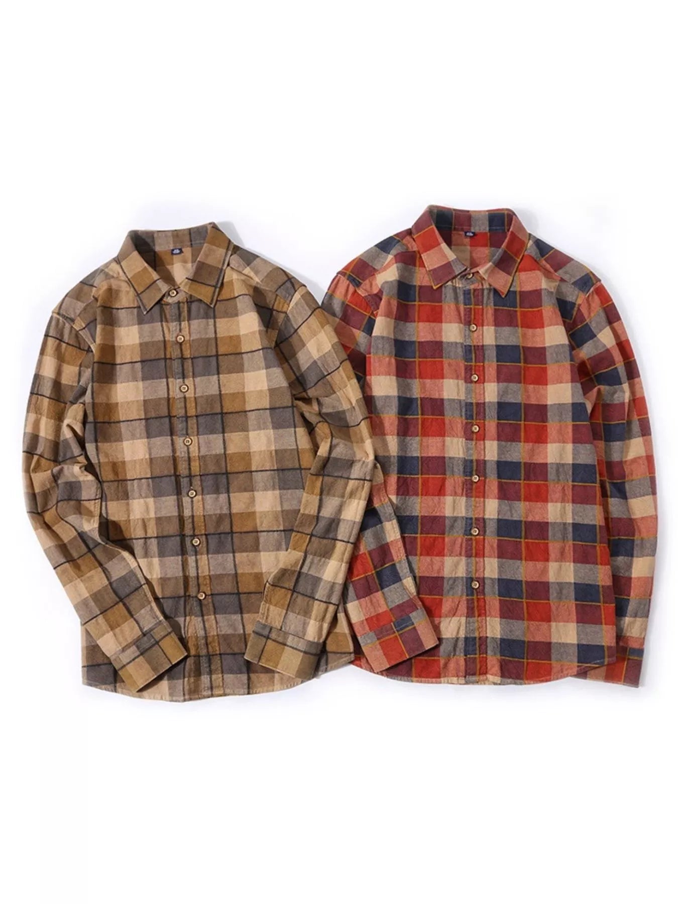 Men's Full Size Casual Plaid Long Sleeve Shirt Plus Size