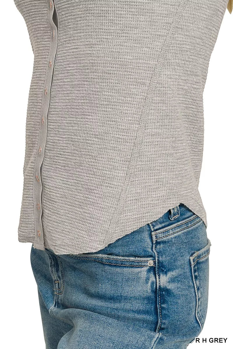 Zenana Double Knit Snap Button Short Sleeve Shirt