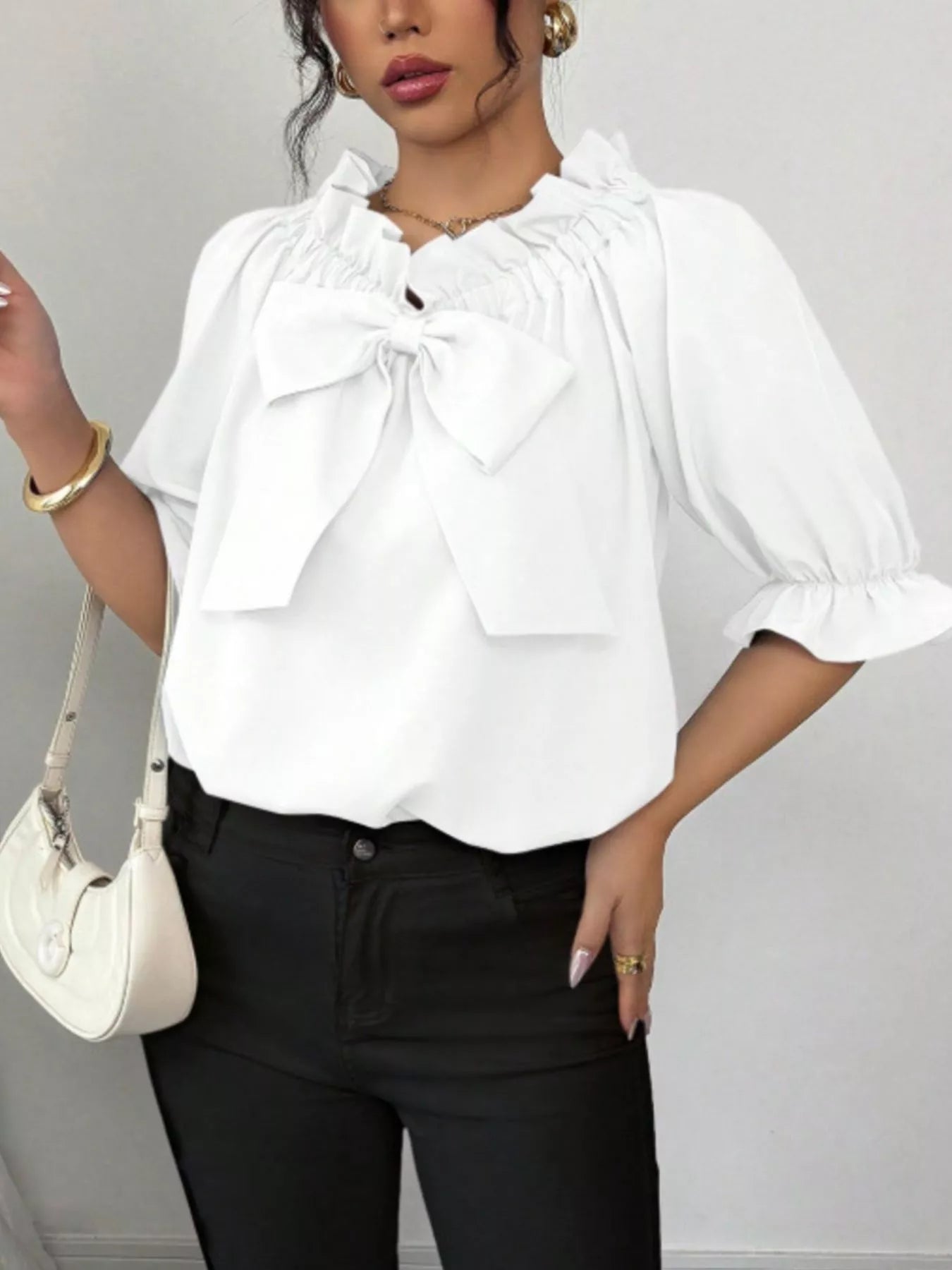 Bow Flounce Sleeve Blouse