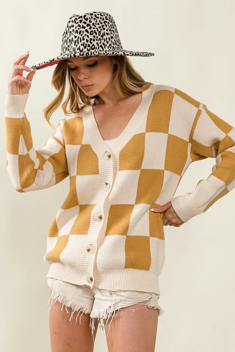 BiBi Checked V-neck Cardigan