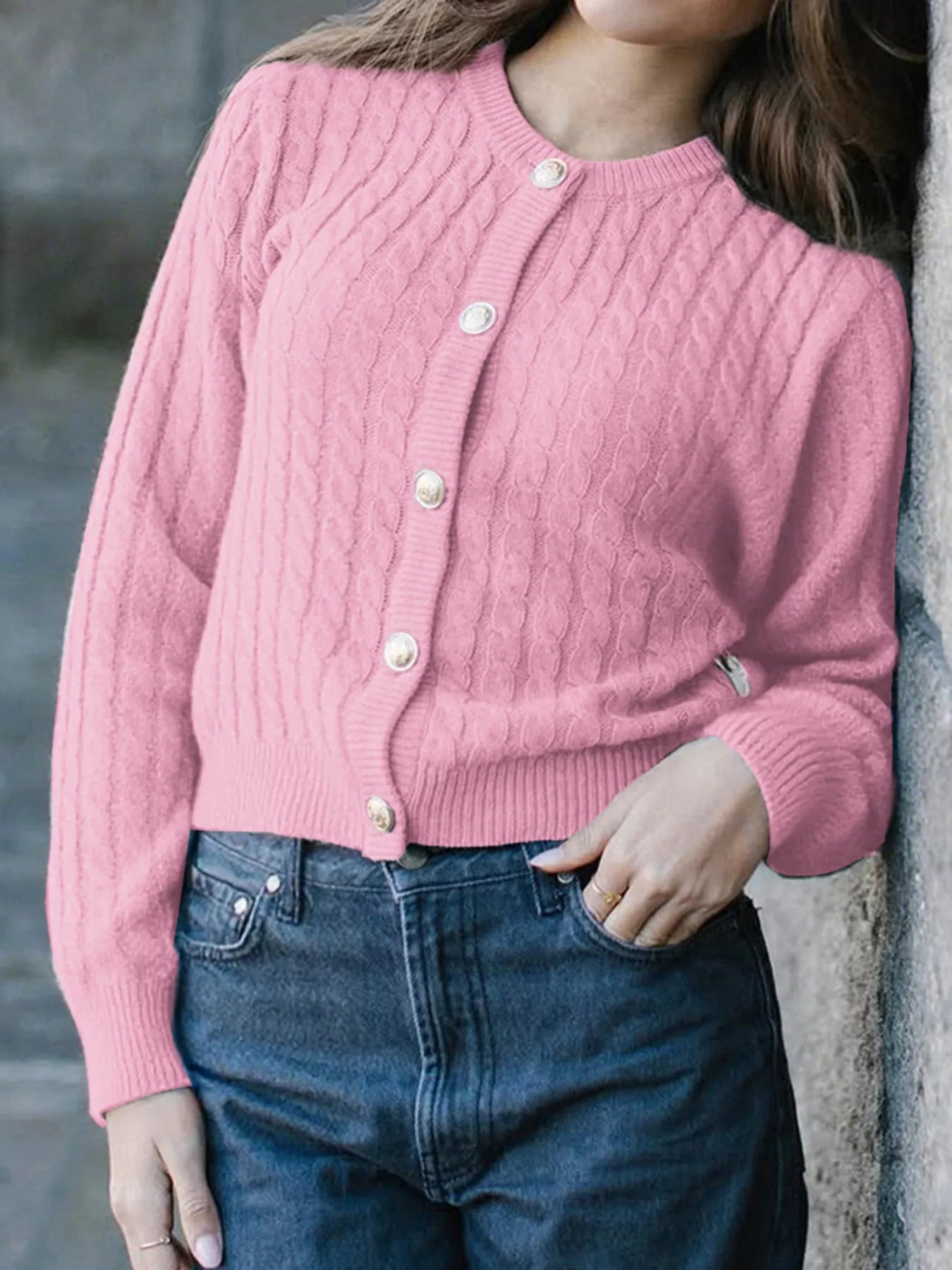 Cable Knit Button-Up Cardigan